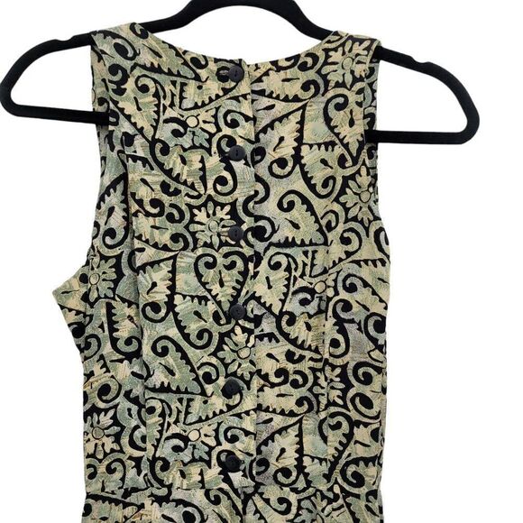 Vtg 80's Dress Midi Sleeveless V-neck Mock Wrap Pinafore Scroll Heart Green Sz S - Picture 4 of 12